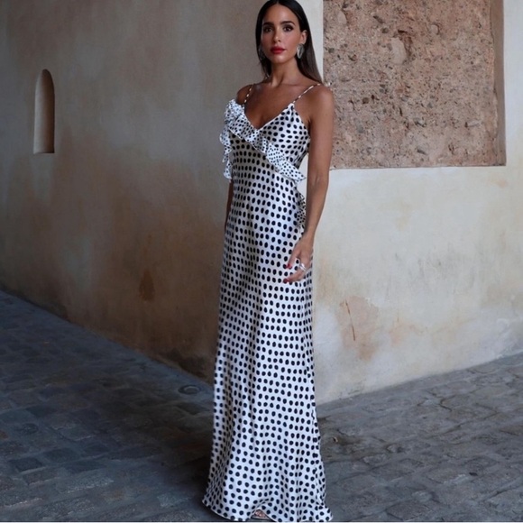 Zara RUFFLED SATIN EFFECT POLKA DOT DRESS - Picture 2 of 16